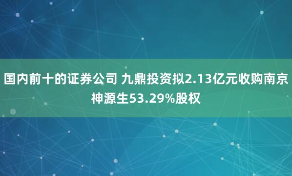 国内前十的证券公司 九鼎投资拟2.13亿元收购南京神源生53.29%股权